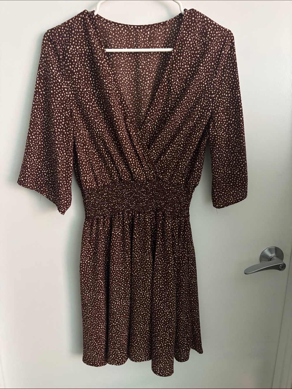 SHEIN Brown Polka Dot V-Neck Mini Dress